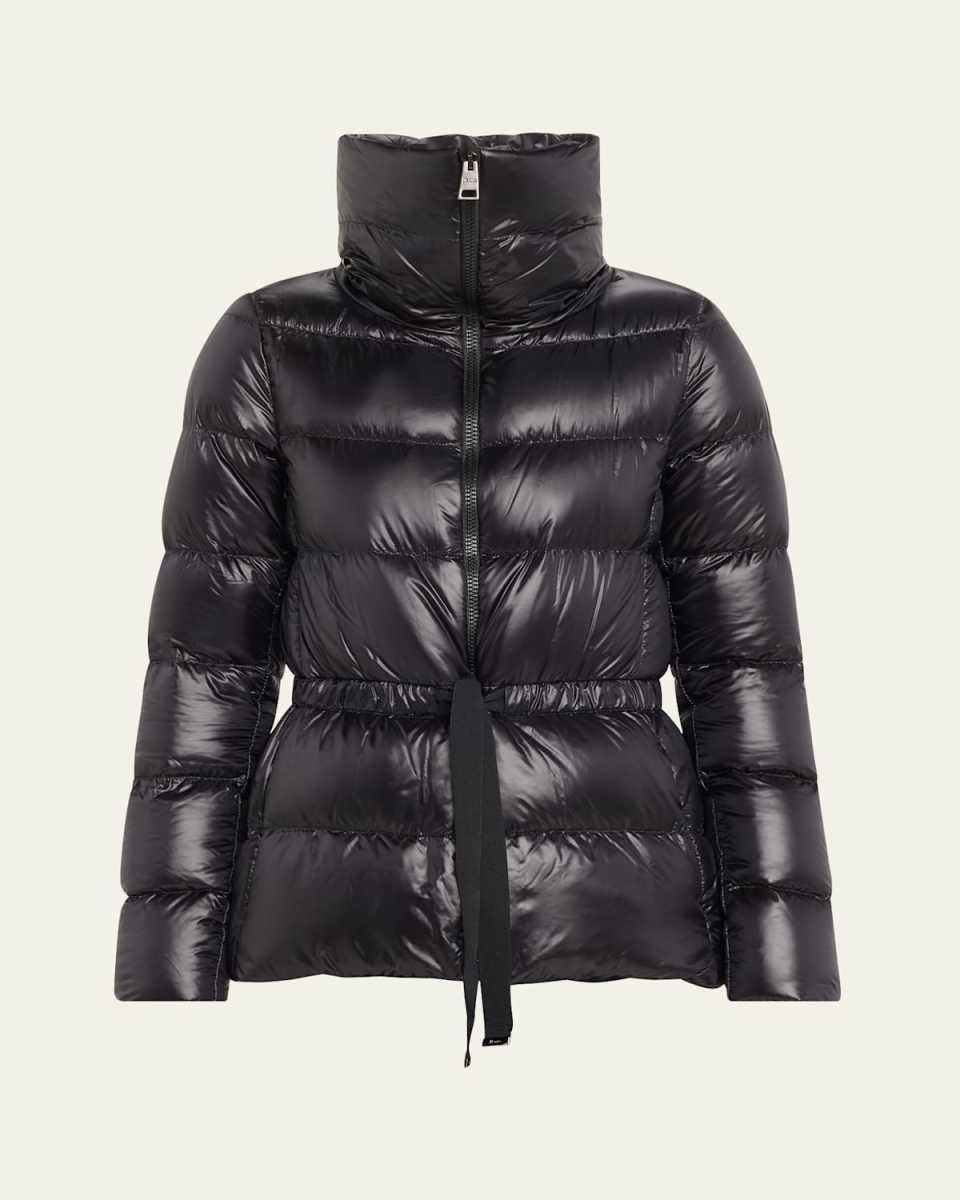 Shiny Down Puffer Jacket with Drawstring Waist